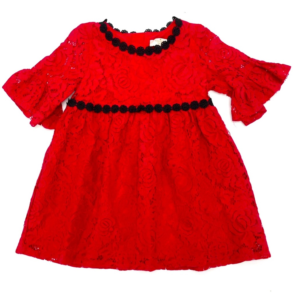 Kate Spade Red Lace Girls Dress with Black Trim EUC 5 Holiday Christmas Photos